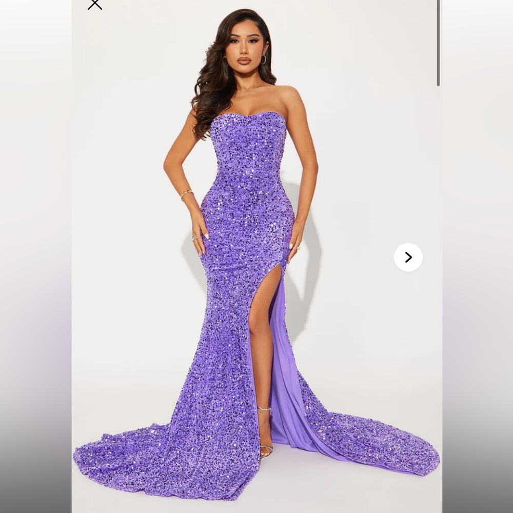 Strapless Purple Sequin Gown with Side Slit